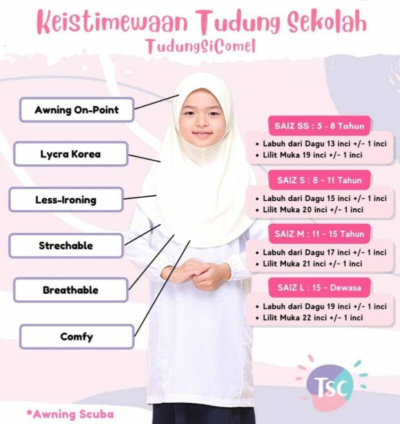 Tudung Sekolah Awning Scuba Berdagu (Defect) - Image 8